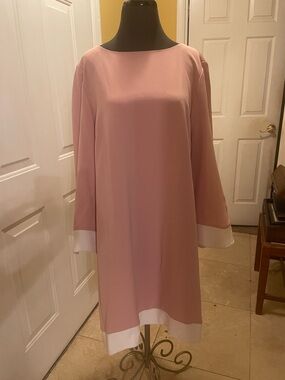 Preston & York Dusty Pink Shift Dress with White Trim